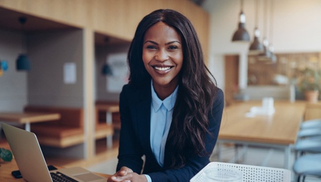 Businesswoman smiling in office