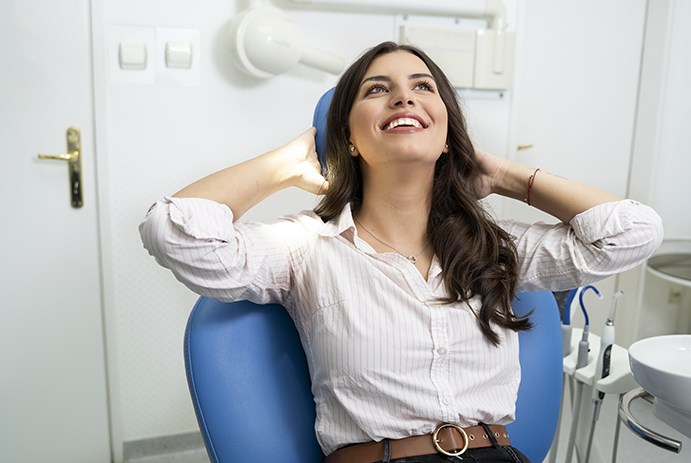 woman relaxing in exam chair